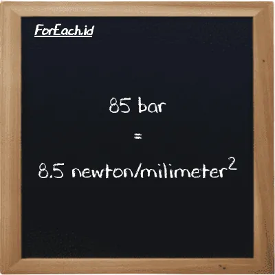 85 bar is equivalent to 8.5 newton/milimeter<sup>2</sup> (85 bar is equivalent to 8.5 N/mm<sup>2</sup>)